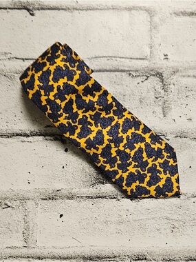 Robert Stock Yellow Paisley Necktie Navy Pattern Bold Statement 3” Dress Tie